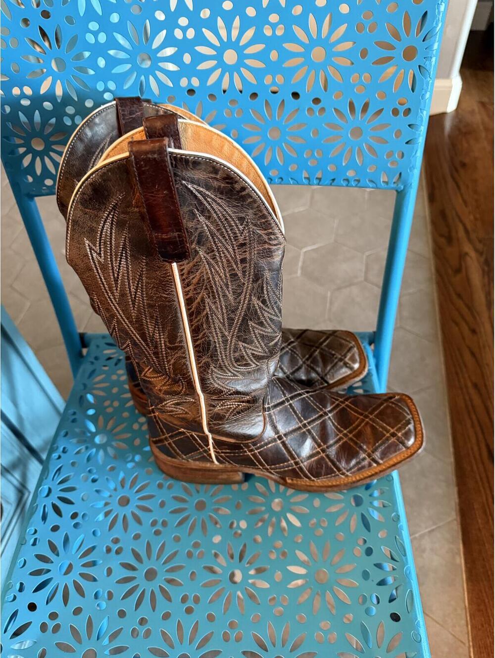 Macie Bean Brown Leather Cowboy Boots with Quilted Toe